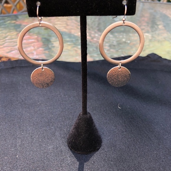 Silver Circle and Disk Dangle Earrings - Picture 3 of 5